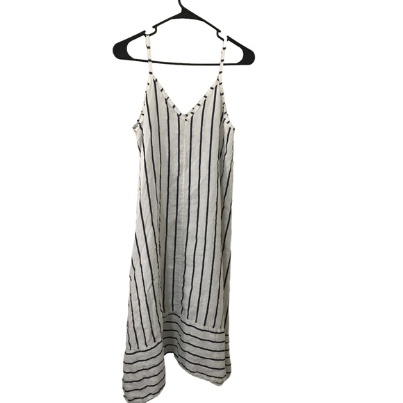 Terzo Millenio 100% linen stripe spaghetti strap maxi dress - Picture 2 of 10